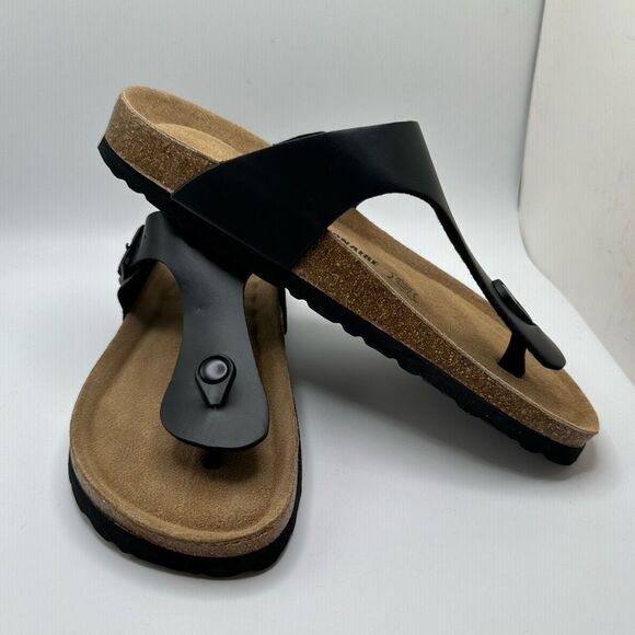 CUSHIONAIRE Women's Cork Footbed Sandal With +Comfort 9 BLACK - Picture 6 of 7